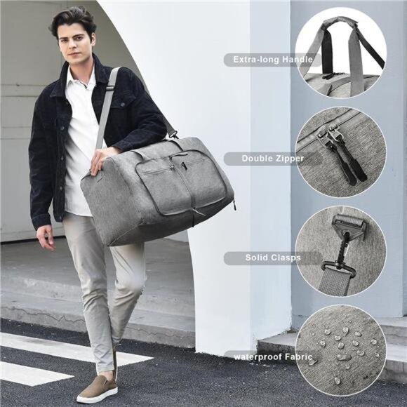 Travel Duffle Bag for Men - Foldable Duffel Bag with Shoes Compartment - Picture 3 of 7